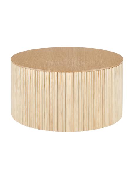 Tavolino contenitore rotondo in legno Nele, Pannello di fibra a media densità (MDF) con finitura in legno di frassino, Marrone chiaro, Ø 70 x Alt. 36 cm