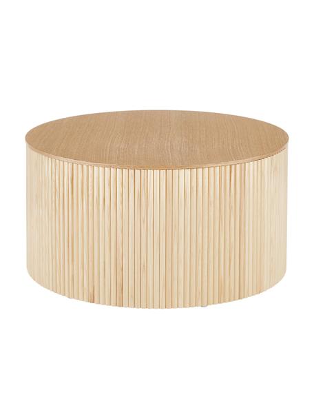 Mesa de centro redonda Nele, con espacio de almacenamiento, Tablero de fibras de densidad media (MDF) chapado en madera de fresno, Madera, Ø 70 cm