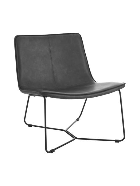 Chaise lounge en cuir synthétique Barrel, Cuir synthétique noir, pieds chêne, larg. 68 x prof. 64 cm