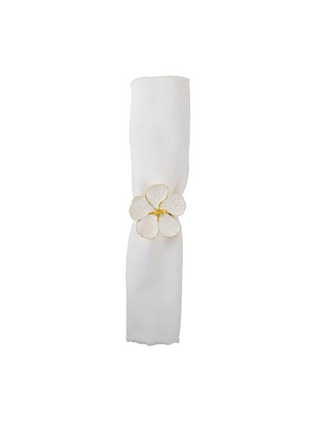 Rond de serviette de table Fleur, 4 pièces, Métal, Couleur dorée, blanc, Ø 4 cm