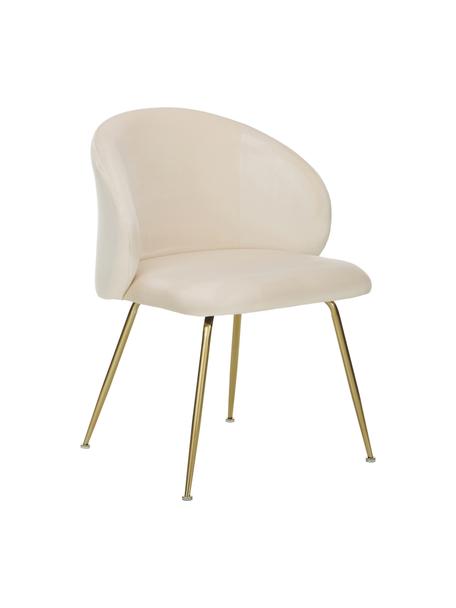 Fluwelen stoelen Luisa in crèmewit, 2 stuks, Bekleding: fluweel (100% polyester), Poten: gepoedercoat metaal, Fluweel crèmewit, goudkleurig, B 59 x D 58 cm
