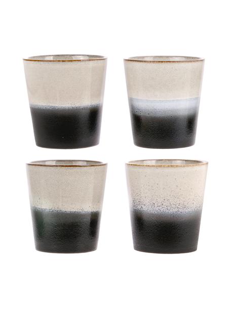 Sada malých ručně vyrobených XS pohárků v retro stylu 70's, 4 díly, Kamenina, Černá, bílá, Ø 8 cm, V 8 cm, 200 ml