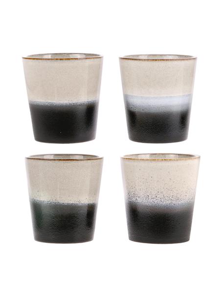 Handgemachte XS Becher 70's, 4er-Set, Steingut, Schwarz, Beigetöne, Ø 8 x H 8 cm, 200 ml