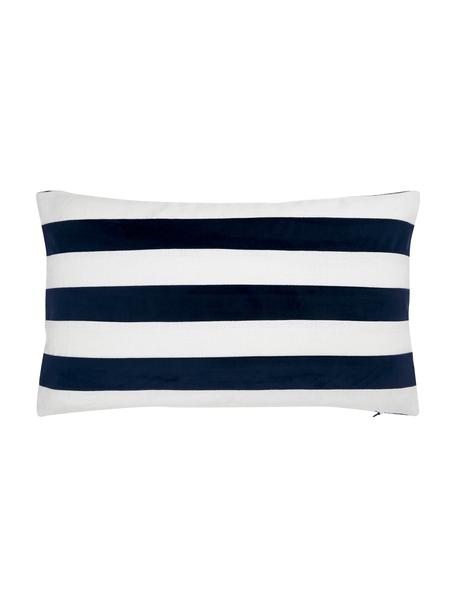 Kissenhülle Maui aus Samt-Leinen-Mix, Vorderseite: 100 % Leinen, Dunkelblau, Weiß, B 30 x L 50 cm