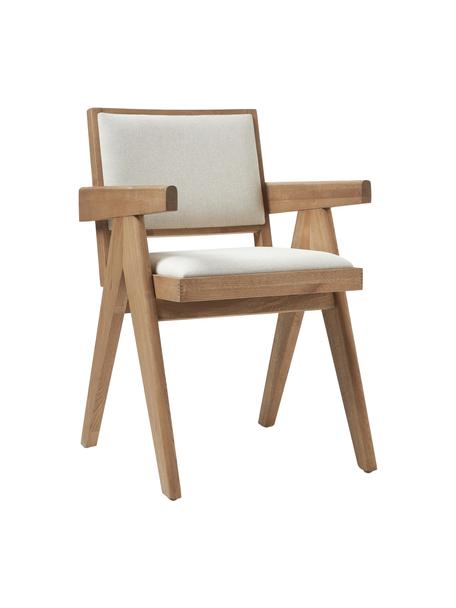 Krzesło tapicerowane z drewna z podłokietnikami Sissi, Stelaż: lite drewno dębowe, Tapicerka: 100% poliester, Jasne drewno naturalne z tapicerką, S 58 x G 52 cm