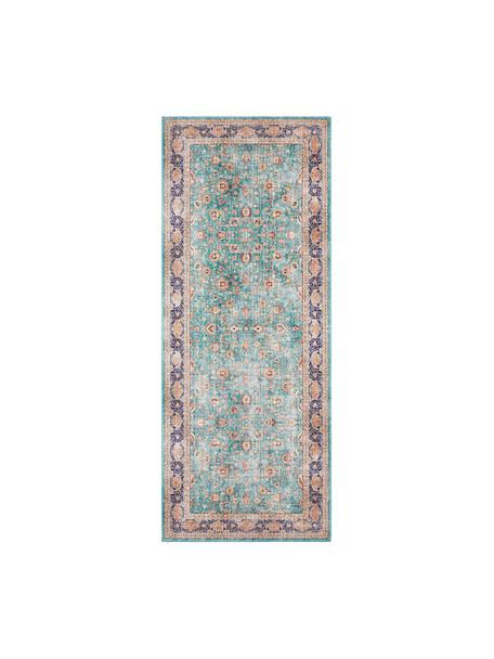 Loper Keshan Maschad in oosterse stijl, 100% polyester, Groentinten, B 80 x L 200 cm