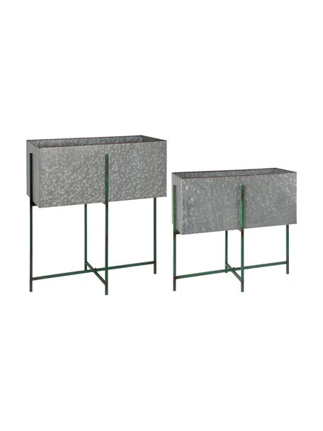 XL Übertopf-Set Squares mit Gestell, 2-tlg., Metall, beschichtet, Grau, Grün, Set mit verschiedenen Größen