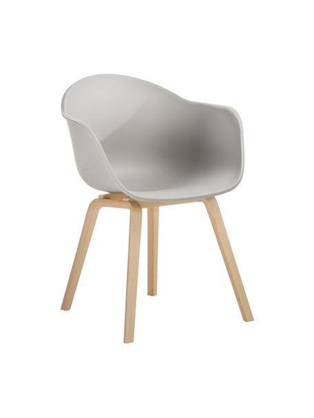 Krzesło z podłokietnikami z tworzywa sztucznego Claire, Nogi: drewno bukowe, Beżowoszary, drewno bukowe, S 60 x G 54 cm