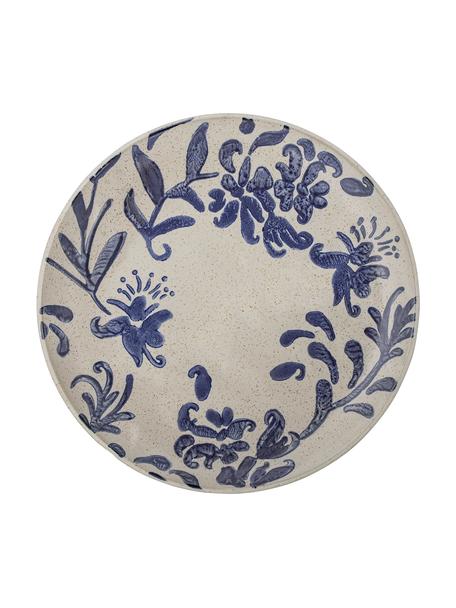 Handbeschilderde ontbijtborden Petunia met bloemmotief, 6 stuks, Keramiek, Beige, blauwtinten, Ø 19 cm