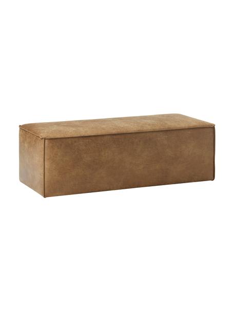 Panca imbottita in pelle riciclata Sanja, Rivestimento: 70% pelle, 30% poliestere, Struttura: legno di pino massiccio, , Gambe: plastica, Pelle marrone, Larg. 122 x Prof. 54 cm