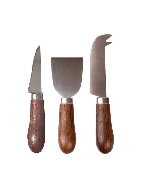 Kaasmessenset Astrid met handvatten van wengéhout, 3-delig, Mes: metaal, Zilverkleurige wengéhout, Set met verschillende formaten