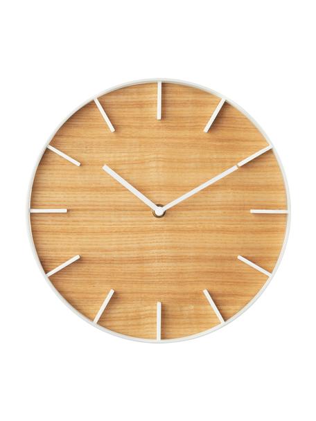 Zegar ścienny z drewna Rin, Biały, jasne drewno naturalne, Ø 27 cm
