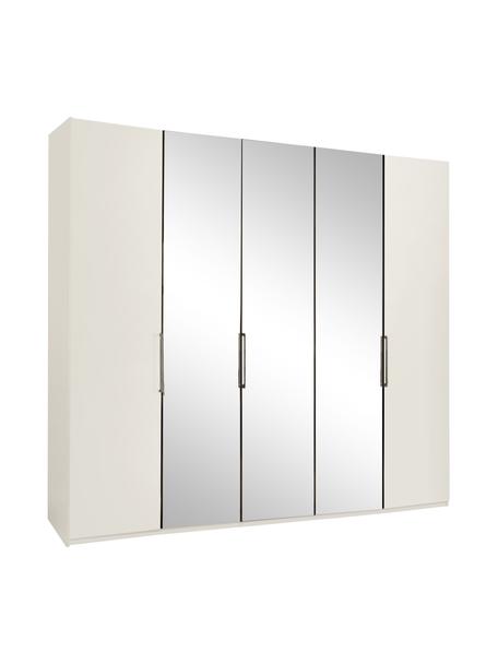 Armario con espejo Monaco, 5 puertas, Estructura: material a base de madera, Barra: metal recubierto, Blanco, puertas con espejo, An 250 x Al 216 cm