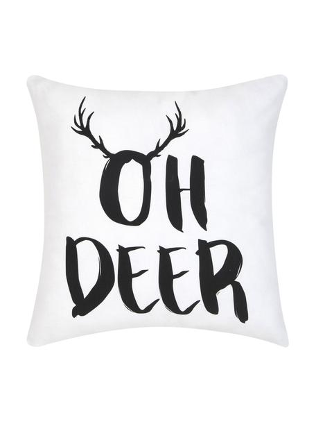 Kissenhülle Oh Deer mit Aufschrift, Baumwolle, Schwarz, Weiß, 40 x 40 cm