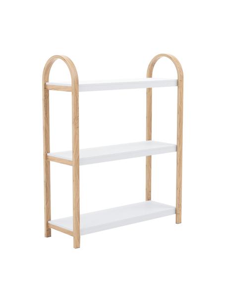 Étagère en métal avec cadre en bois Bellwood, Blanc, bois clair, larg. 72 x haut. 90 cm