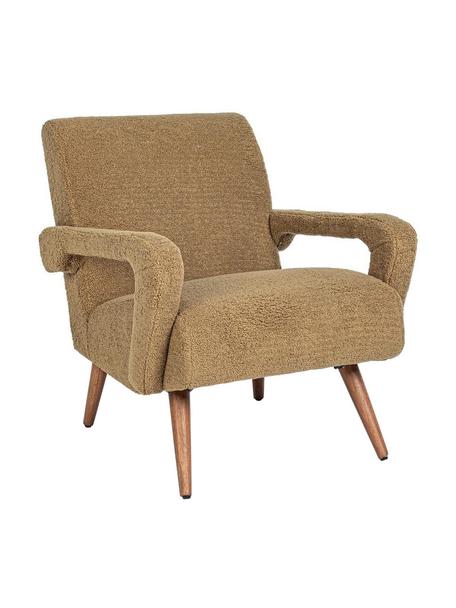 Teddy-Loungesessel Berna in Braun, Bezug: 100 % Polyester (Teddyfel, Gestell: Kiefernholz, Schichtholz, Füße: Gummibaumholz, Teddy Braun, B 65 x T 79 cm