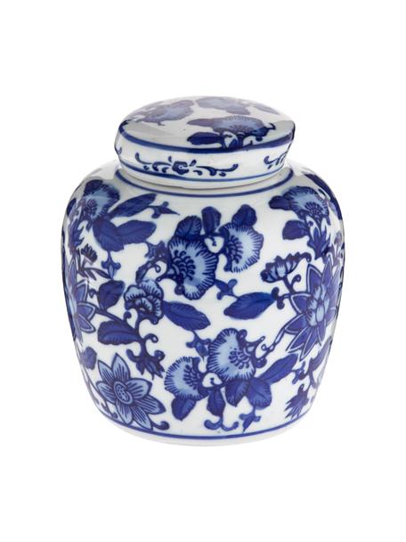 Vaso piccolo decorativo in porcellana con coperchio Annabelle, Porcellana, Blu, bianco, Ø 11 x Alt. 13 cm