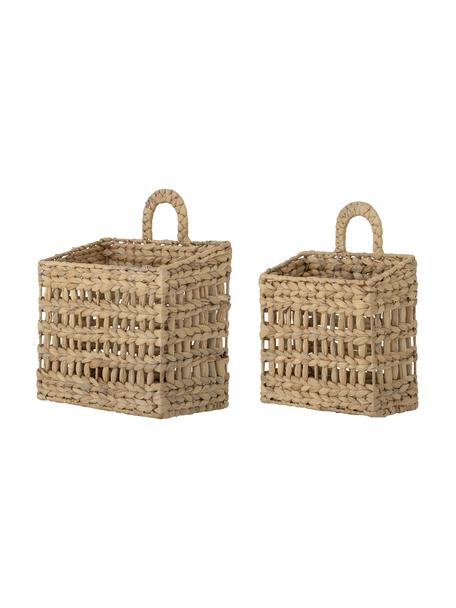 Corbeille de rangement artisanale fibres naturelles Paulette, 2 élém., Jacinthe d'eau, Brun clair, Lot de différentes tailles