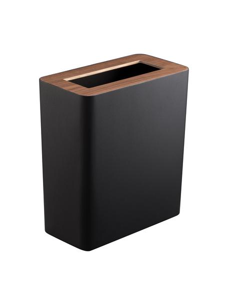 Papelera de acero pintado Rin, Negro, madera oscura, An 28 x Al 30 cm