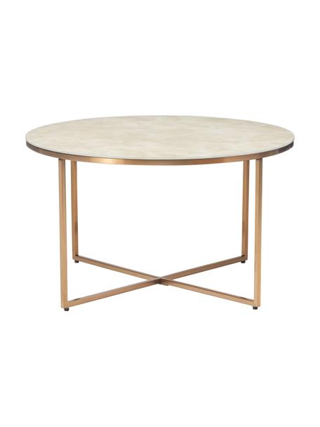 Tavolino rotondo con piano in vetro effetto marmo di Motsi Mabuse Antigua, Struttura: metallo ottonato, Beige effetto marmo, Ø 80 x Alt. 45 cm