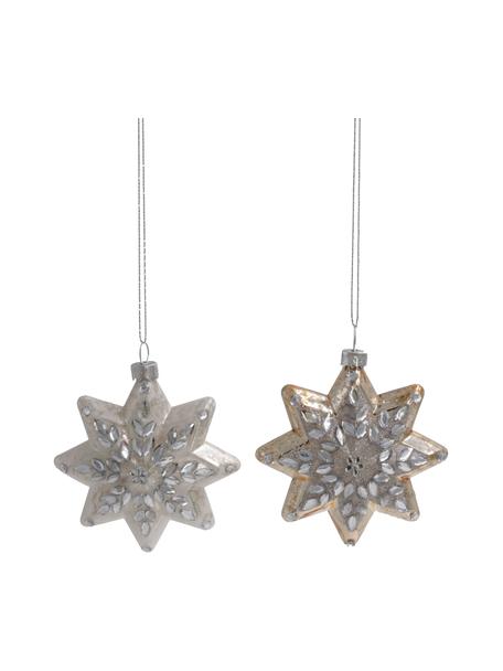 Baumanhänger Stars Ø 9 cm, 2 Stück, Silberfarben, Goldfarben, Ø 9 x H 9 cm
