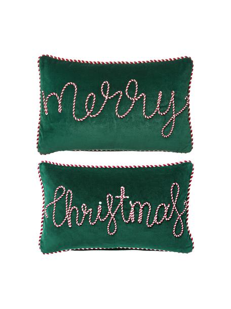 Fluwelen kussenhoes set Jolly in groen, 2 stuks, Fluweel (100% polyester), Fluweel groen, B 30 x L 50 cm