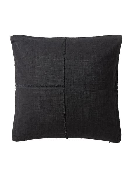 Katoenen kussenhoes Terre met decoratieve naad, 80% katoen, 20% linnen, Zwart, B 45 x L 45 cm