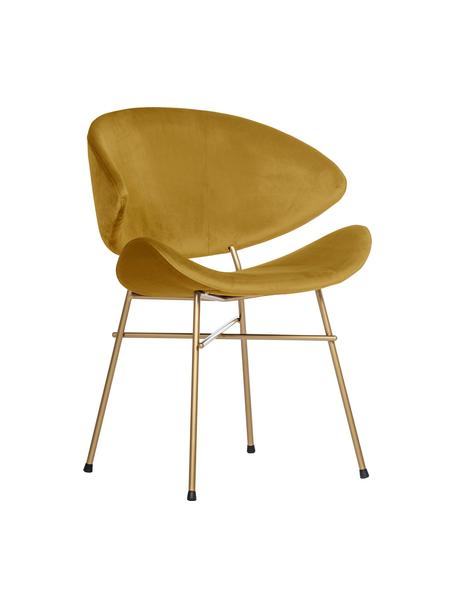 Krzesło tapicerowane z weluru Cheri, Tapicerka: 100% poliester (welur), w, Stelaż: stal malowana proszkowo, Żółta tkanina, odcienie mosiądzu, S 57 x G 55 cm