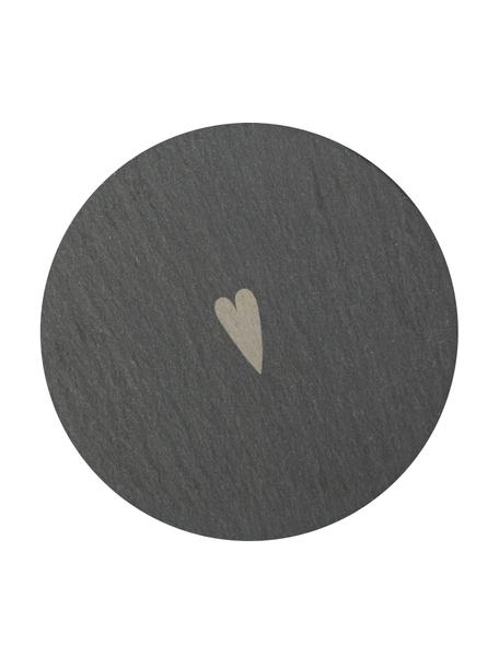 Posavasos de pizarra Heart, 2 uds., Piedra pizarra, Gris oscuro, Ø 10 cm