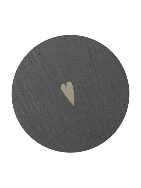 Untersetzer Heart aus Schieferstein, 2 Stück, Schieferstein, Dunkelgrau, Ø 10 cm