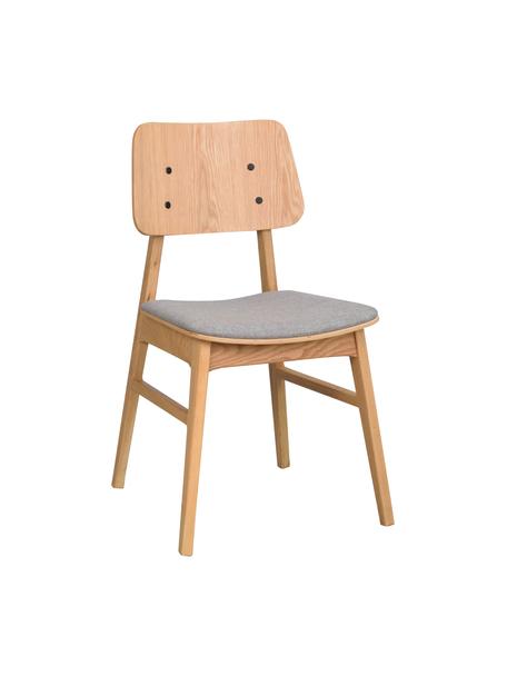 Chaise en bois avec assise rembourrée Nagano, 2 pièces, Tissu gris clair, bois de chêne clair, larg. 50 x prof. 51 cm