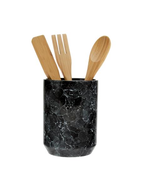 Set de utensilios de cocina en aspecto mármol Bubble, 4 pzas., Mármol negro, madera, Ø 11 x Al 24cm