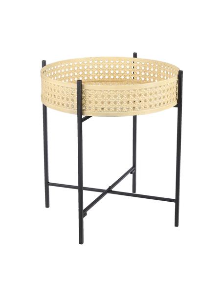 Stolik pomocniczy z metalu Jaylee, Stelaż: metal powlekany, Blat: drewno naturalne, Czarny, beżowy, Ø 38 x W 45 cm