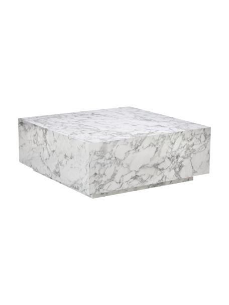 Table basse aspect marbre Lesley, Panneau en fibres de bois à densité moyenne (MDF), enduit feuille mélaminée, Blanc, aspect marbre, brillant, larg. 90 x prof. 90 cm