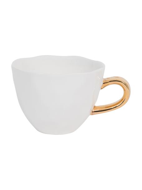 Tasse Good Morning in Weiß mit goldenem Griff, Steingut, Weiß, Goldfarben, Ø 11 x H 8 cm, 350 ml