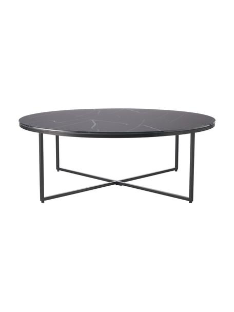 Runder XL-Couchtisch Antigua mit Glasplatte in Marmor-Optik, Tischplatte: Glas, matt bedruckt, Gestell: Stahl, pulverbeschichtet, Marmor-Optik Schwarz, Ø 100 cm