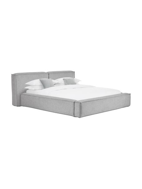 Cama tapizada Lennon, con espacio de almacenamiento, Tapizado: 100% poliéster Alta resis, Estructura: madera de pino maciza con, Patas: madera con certificado FS, Tejido gris claro, An 180 x L 200 cm