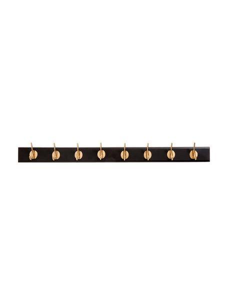 Portemanteau en bois à 8 crochets Edgy, Noir, couleur dorée, larg. 90 x haut. 7 cm