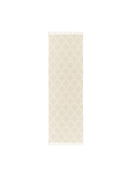 Alfombra corredor de tejido plano de algodón con flecos Klara, Beige estampado, An 80 x L 250 cm