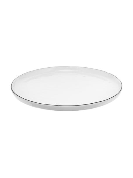 Ručne vyrobený raňajkový tanier z porcelánu Salt, 4 ks, Porcelán, Lomená biela s čiernym okrajom, Ø 22 cm