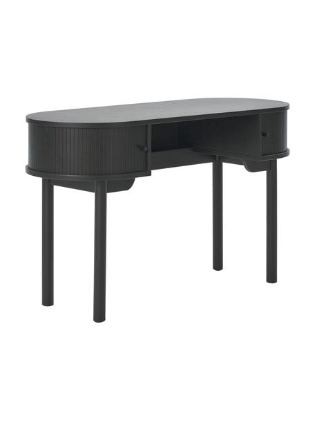 Pracovný stôl s drážkovanou prednou časťou Calary, Drevo, čierna lakovaná, Š 130 x H 50 cm