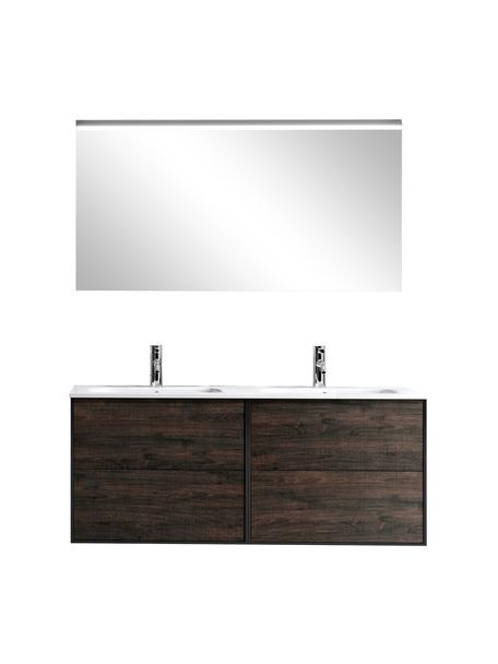 Doppelwaschtisch-Set Ago, 4-tlg., Spiegelfläche: Spiegelglas, Rückseite: ABS-Kunststoff, Schwarz, Eschenholz-Optik, B 121 x H 190 cm