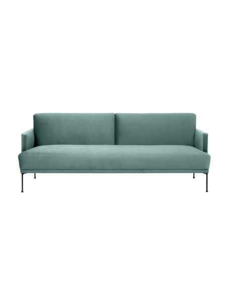 Sofa rozkładana z aksamitu z metalowymi nogami Fluente (3-osobowa), Tapicerka: aksamit (wysokiej jakości, Stelaż: lite drewno sosnowe z cer, Nogi: metal malowany proszkowo, Jasnozielony aksamit, S 220 x W 86 cm