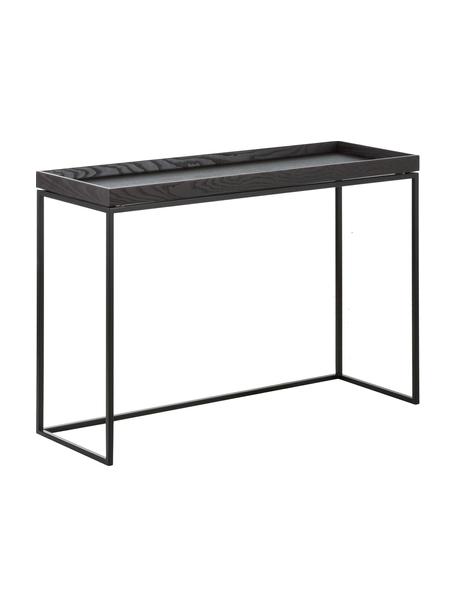 Design sidetable Pizzo in zwart, Frame: gepoedercoat staal, Tafelblad: wengékleurig gebeitst eik, Zwart, B 100 x D 34 cm