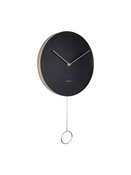 Nástěnné hodiny Pendulum, Potažený kov, Černá, mosazná, Ø 34 cm