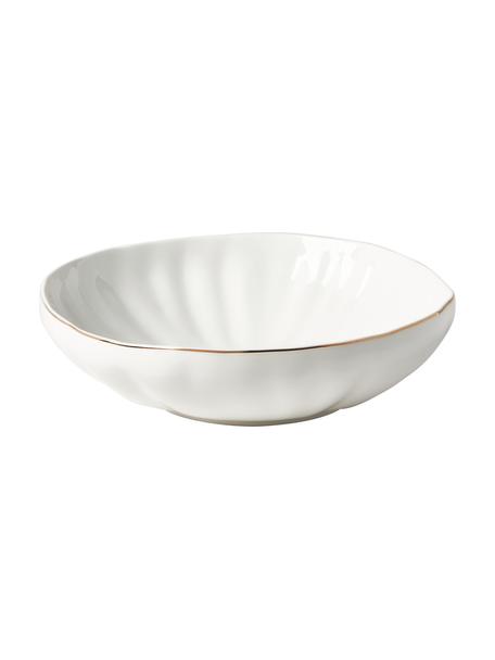 Platos hondo con relieves Sali, 2 uds., Porcelana, Blanco con borde dorado, Ø 21 x Al 6 cm