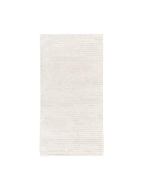 Flauschiger Hochflorteppich Wes mit Hoch-Tief-Struktur, handgewebt, 100 % Polyester, GRS-zertifiziert, Cremeweiß, B 80 x L 150 cm (Größe XS)