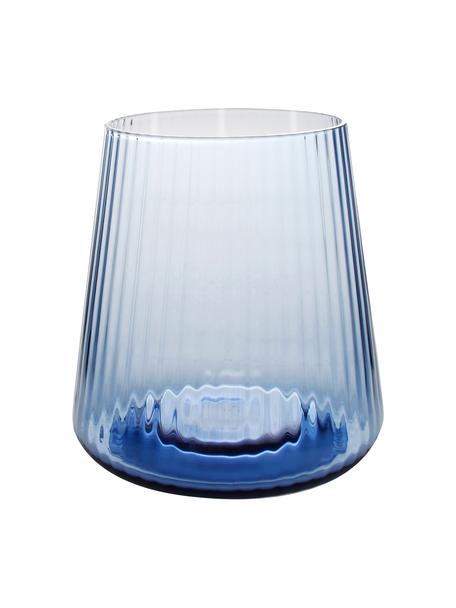 Wassergläser Linea mit Rillenrelief, 4 Stück, Glas, Blau, Ø 9 x H 10 cm, 430 ml