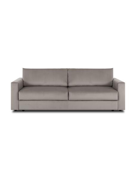 Sofa rozkładana z aksamitu z miejscem do przechowywania Tasha (3-osobowa), Tapicerka: aksamit (100% poliester) , Stelaż: lite drewno sosnowe z cer, Nogi: tworzywo sztuczne, Beżowy aksamit, S 235 x G 100 cm