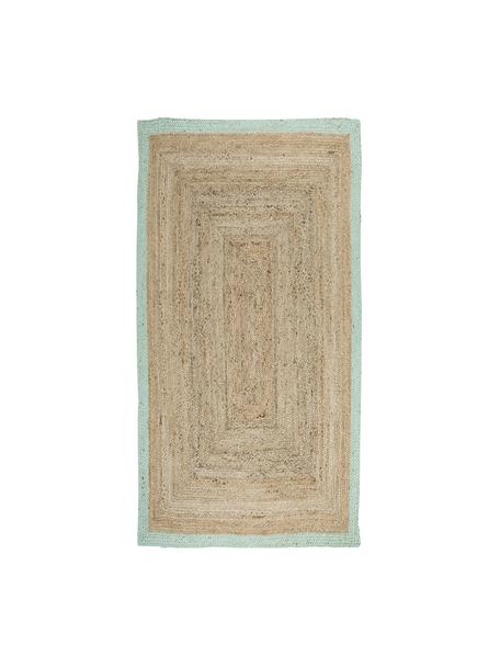 Tapis en jute fait main Shanta, 100 % jute, Brun, vert menthe, larg. 80 x long. 150 cm (taille XS)